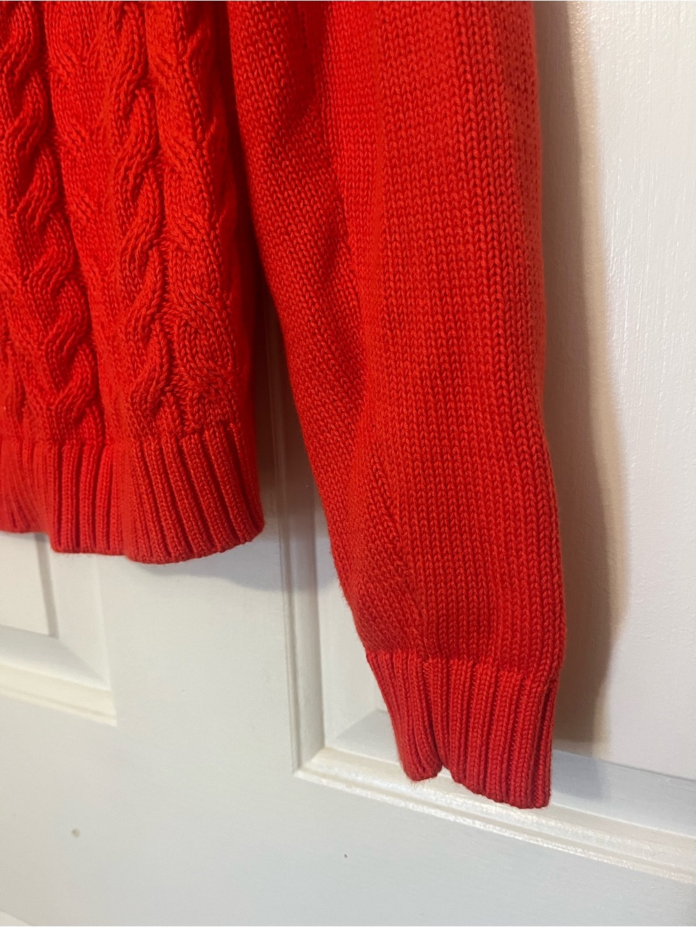 Lands End Red 100% Cotton Drifter Classic Cable Knit Sweater size L - Picture 5 of 10